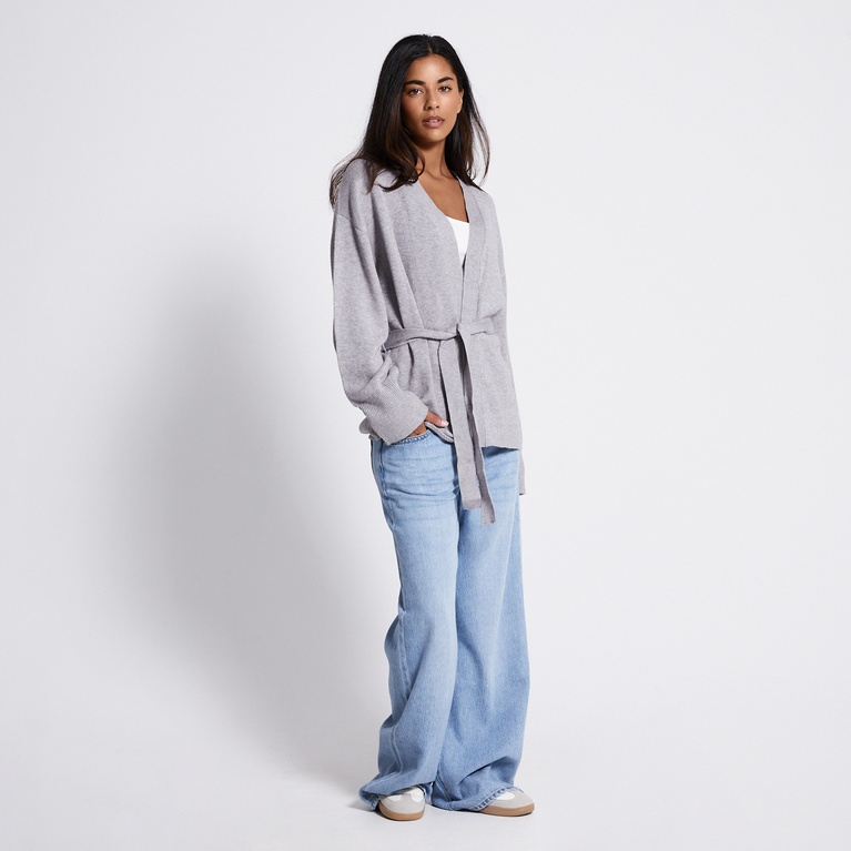 Tie waist knit cardigan "Colette" Grey Melange